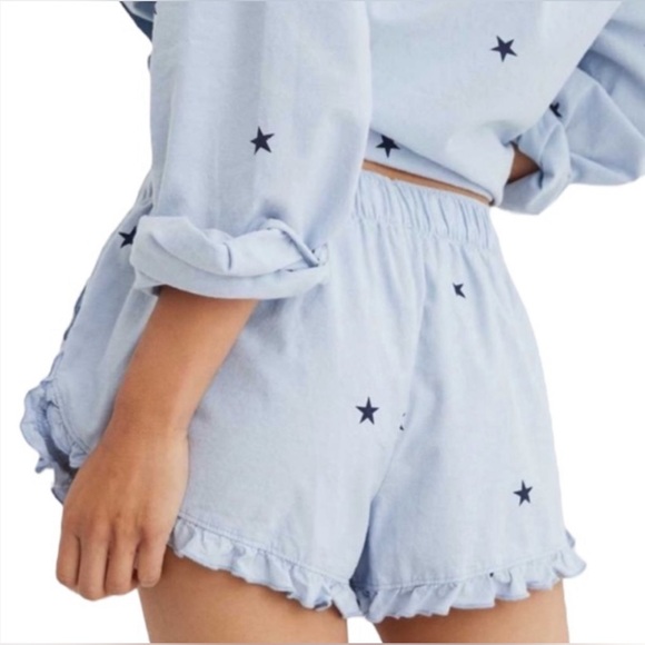 NWT Aerie Ruffle Hem Blue Star Boxer Pajama Shorts - Picture 3 of 7